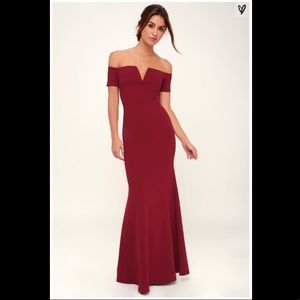 Lulus Lynne Burgundy Off-the-Shoulder Maxi Dress